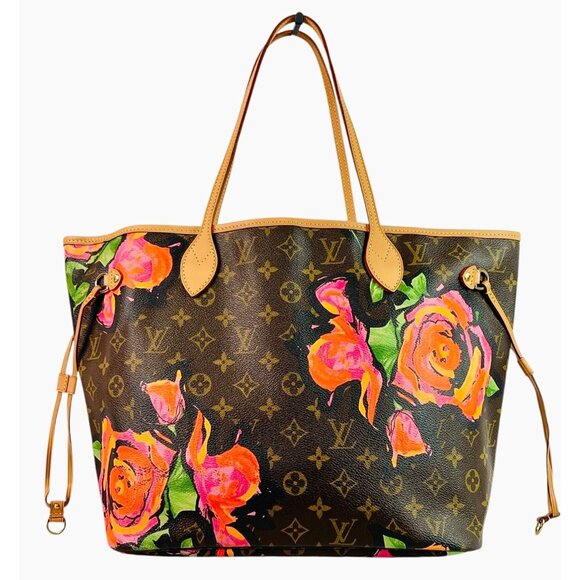 LOUIS VUITTON Steven Sprouse Roses Monogram Neverfull MM Bag Shoulder Tote LV - Picture 1 of 16
